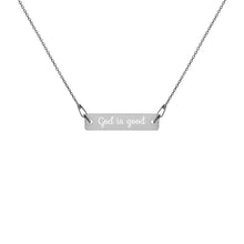 Load image into Gallery viewer, God is good Engraved Silver Bar Chain Necklace
