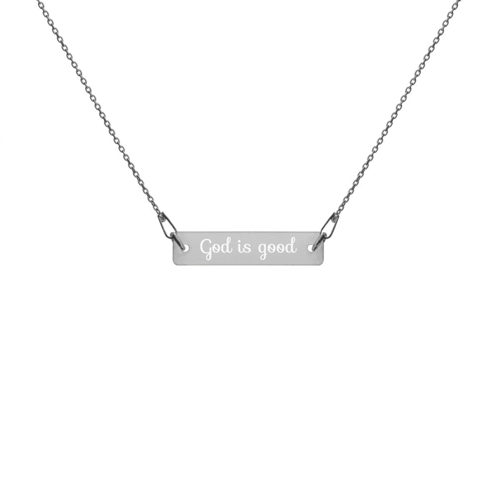 God is good Engraved Silver Bar Chain Necklace